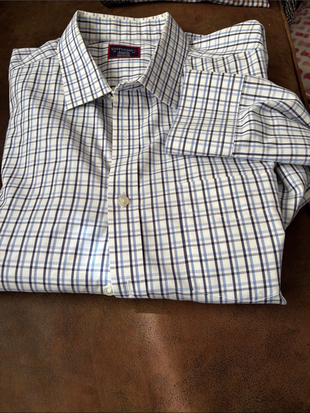 NWOT UNTUCKit White Dress Shirt with Blue Windowpane Check